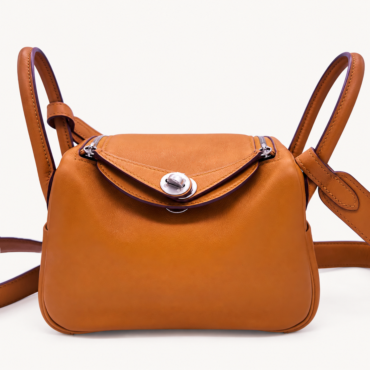 Hermès Mini Lindy Swift Sesame with palladium hardware, front view