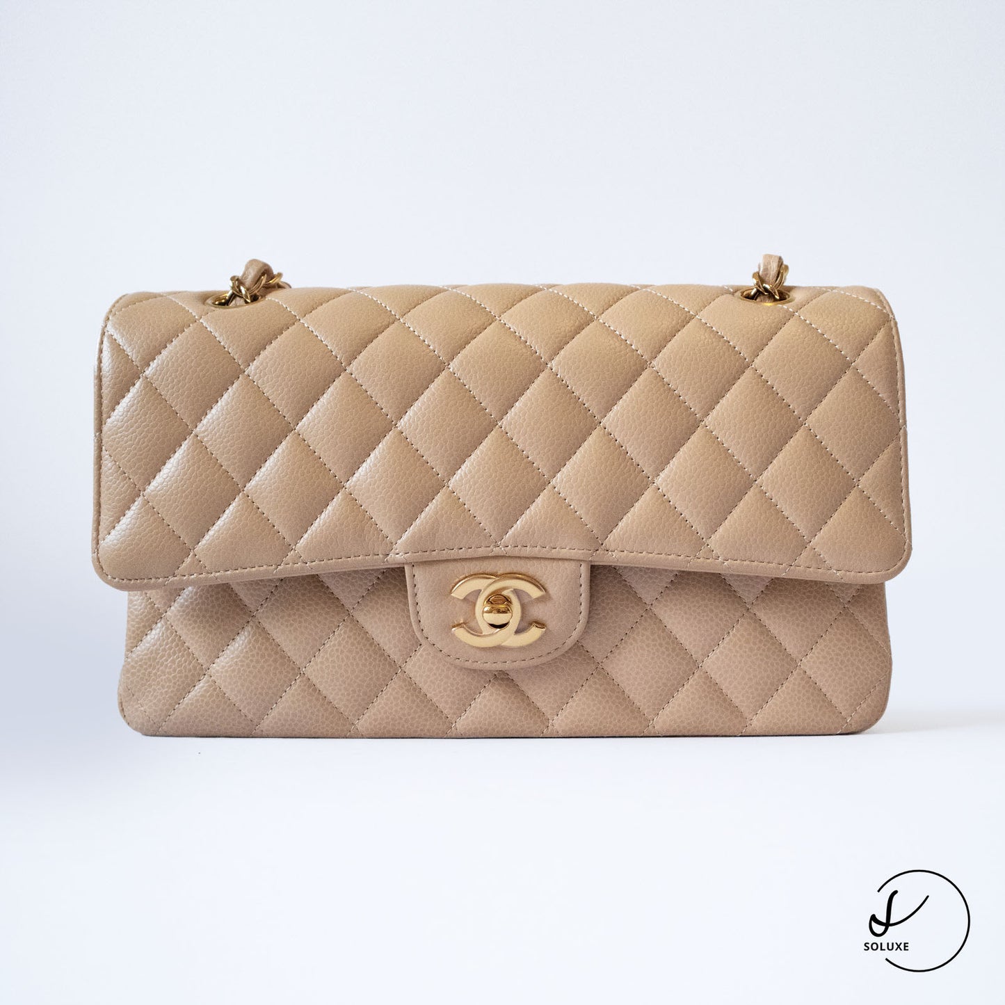 Classic Double Flap Medium Beige Clair GHW