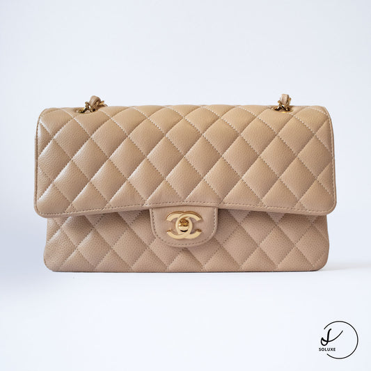 Classic Double Flap Medium Beige Clair GHW