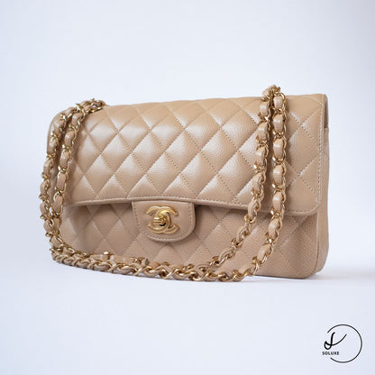 Classic Double Flap Medium Beige Clair GHW