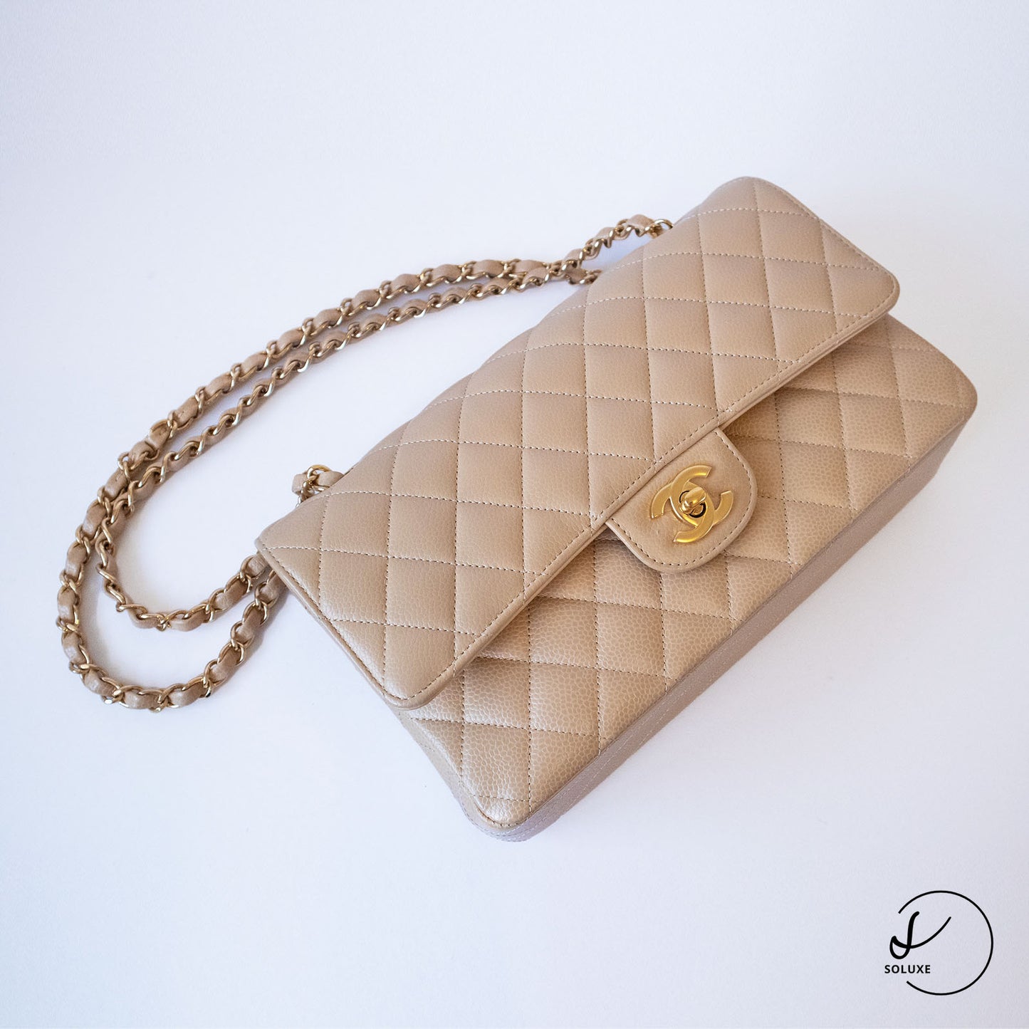 Classic Double Flap Medium Beige Clair GHW