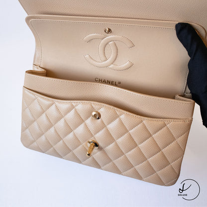 Classic Double Flap Medium Beige Clair GHW