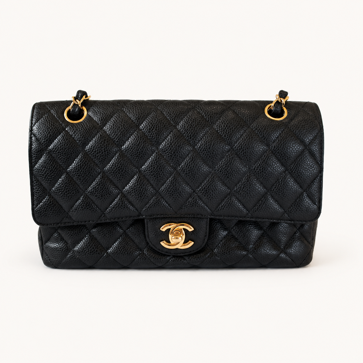 Chanel Classic Double Flap Medium Black with gold hardware, front view