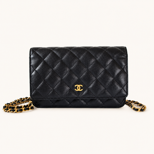 Classic Wallet on Chain Black GHW Special Edition — product preview on cream background